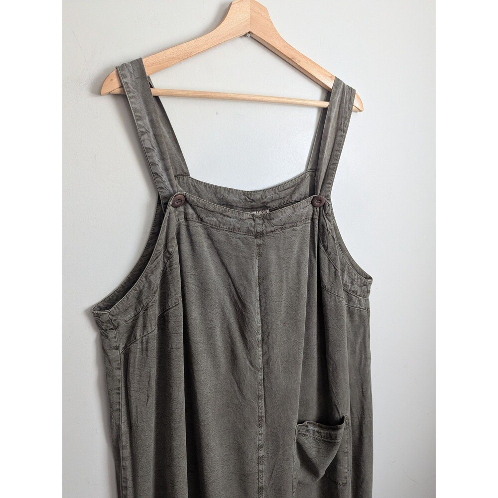 Plus 1X Jumper Pinafore Dress 1X Cottagecore Farm Boho Lagenlook Olive Green USA - Picture 2 of 9